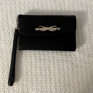 Black Silver Metal Bow Victorias Secret VS Snap Tri Fold Wallet Mirror Women